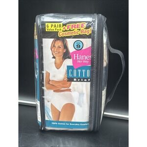 NOS 2001 Hanes Her Way Brief Cotton Underwear 6 Pr Women Sz 9 VTG + Cosmetic Bag